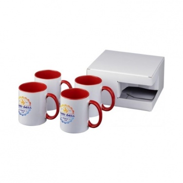 Logo trade corporate gift photo of: Ceramic sublimation mug 4-pieces gift set, red