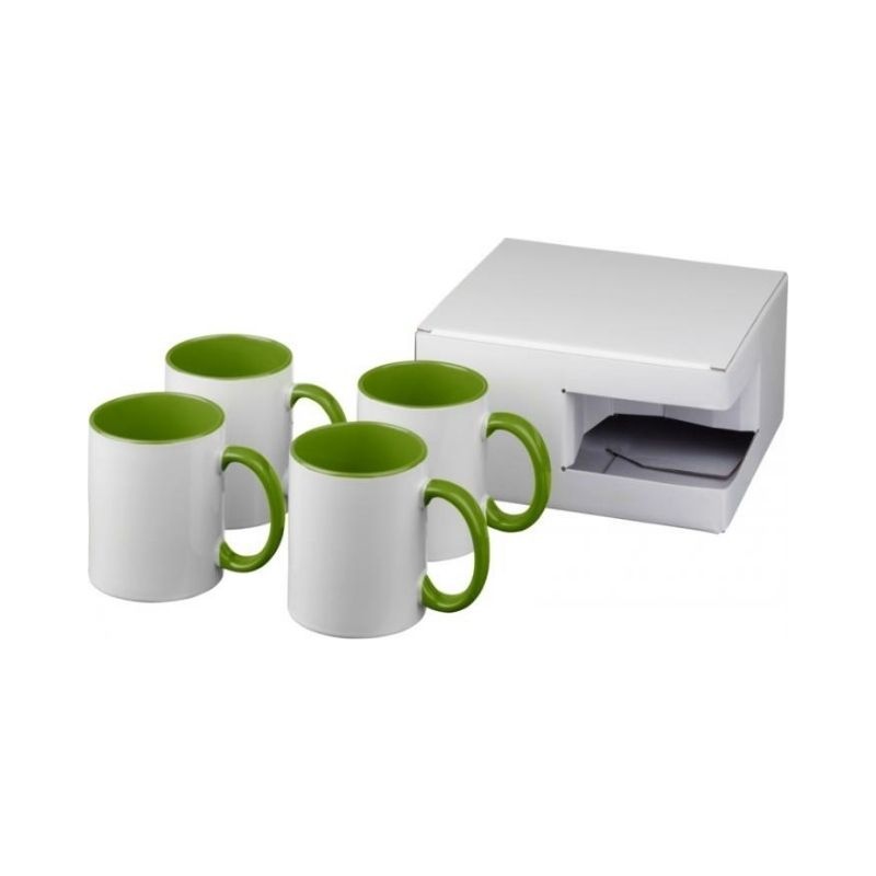 Logo trade promotional giveaways image of: Ceramic sublimation mug 4-pieces gift set, lime green