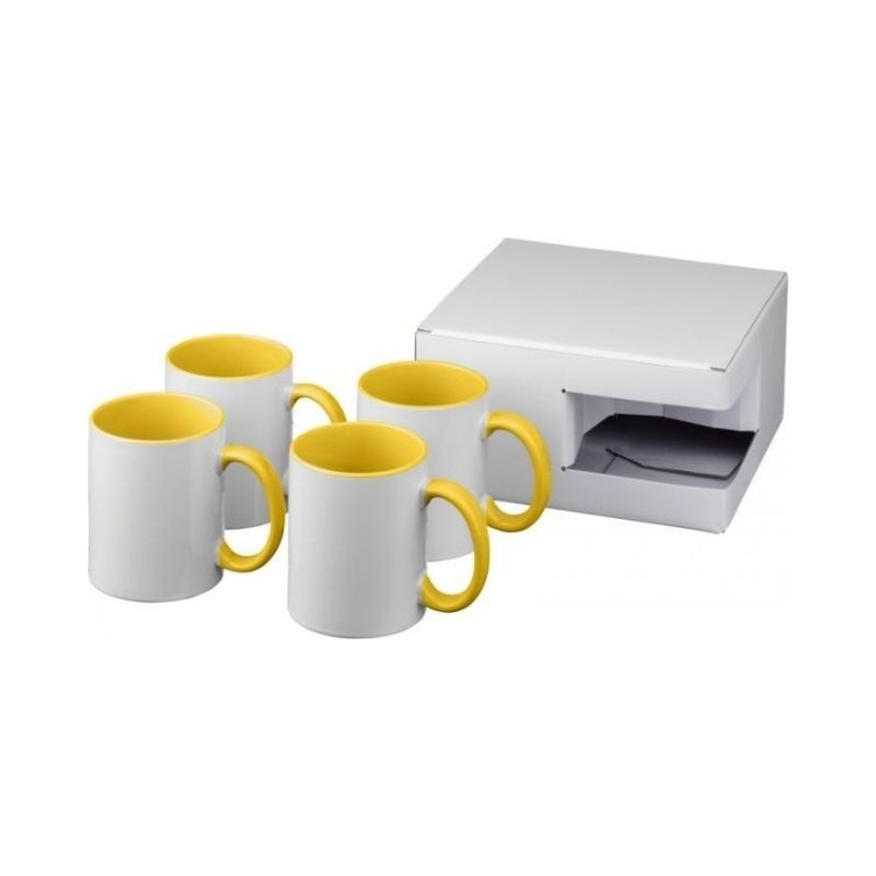 Logo trade promotional merchandise photo of: Ceramic sublimation mug 4-pieces gift set, yellow