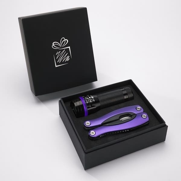 Logo trade advertising product photo of: Gift set Colorado II - torch & large multitool, purple
