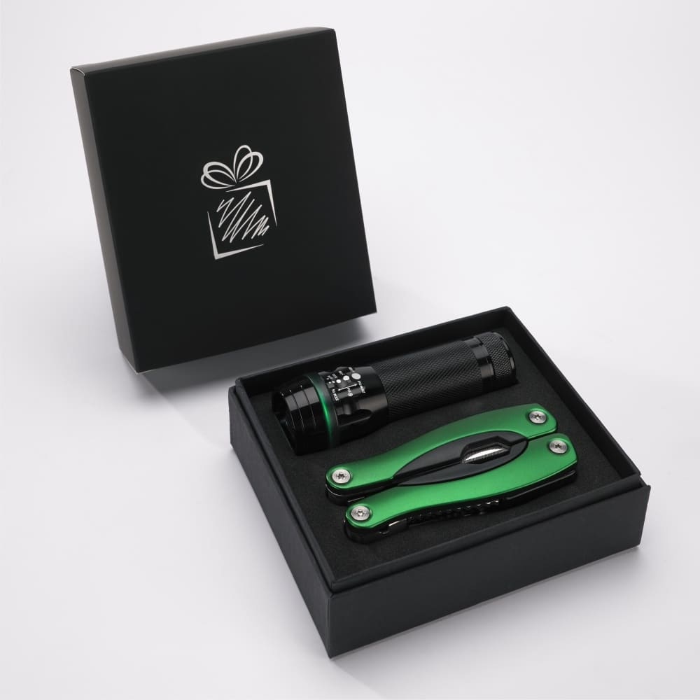 Logotrade promotional giveaway picture of: Gift set Colorado II - torch & large multitool, green