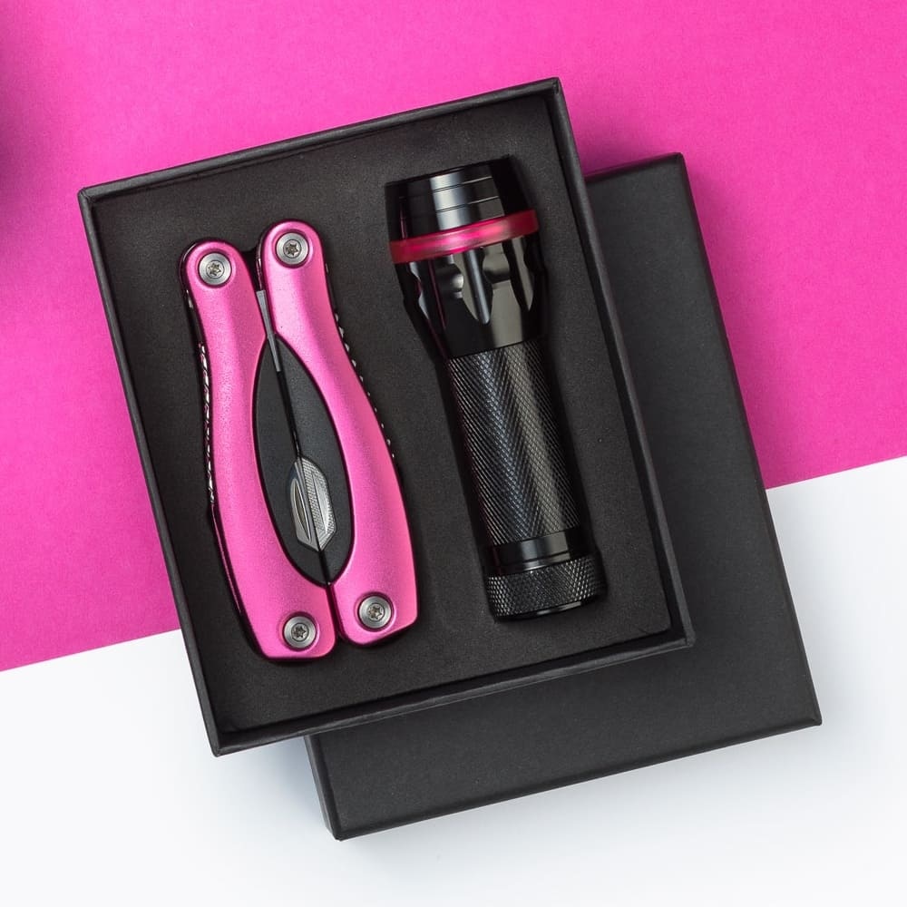 Logotrade promotional merchandise picture of: Gift set Colorado II - torch & large multitool, pink