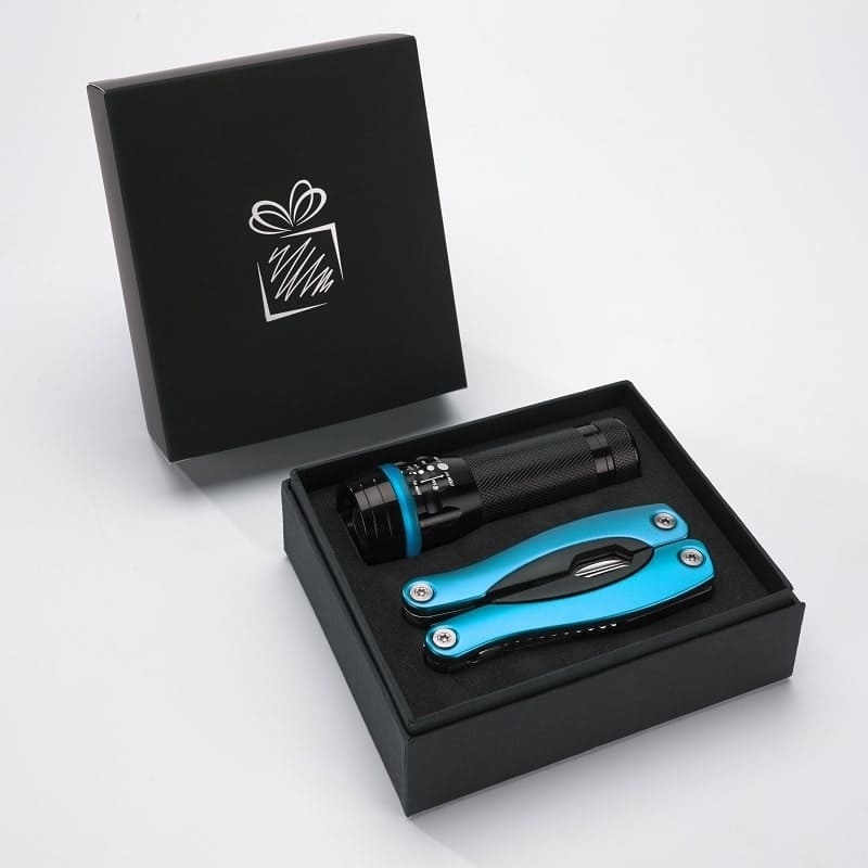 Logo trade promotional gifts image of: Gift set Colorado II - torch & large multitool, turquoise