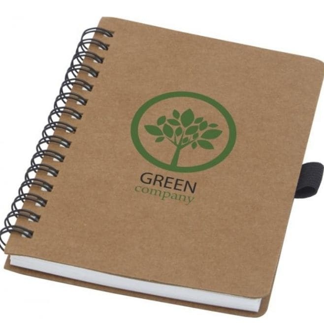 Logo trade promotional giveaway photo of: Cobble A6 wire-o recycled cardboard notebook, beige