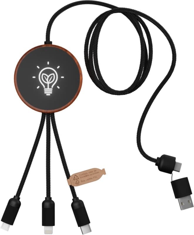 Logotrade advertising product image of: Charging cable and pad C40 3-in-1 rPET light-up logo and 10W, black