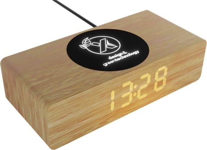 Logotrade corporate gifts photo of: Wireless wooden charging station  and clock W30 10W - Natural ,black
