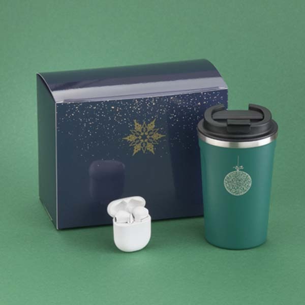 Logotrade promotional gift image of: Gift set with Nordic thermos and wireless headphones