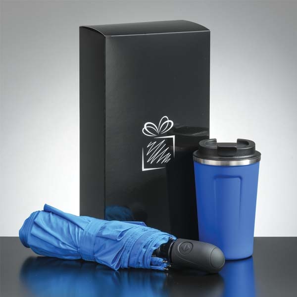 Logotrade promotional merchandise photo of: Traveller set: thermal mug 350 ml and umbrella, light blue