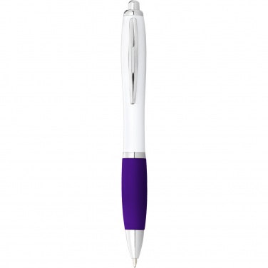 Logo trade corporate gifts picture of: Nash ballpoint pen with white barrel and coloured grip