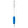 Nash ballpoint pen white barrel and coloured grip, White / Aqua