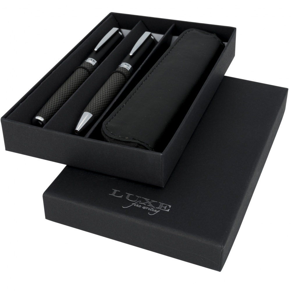 Logotrade advertising product picture of: Carbon duo pen gift set with pouch