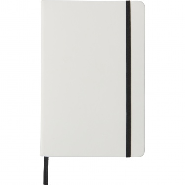 Logo trade promotional merchandise image of: Spectrum A5 white notebook with coloured strap