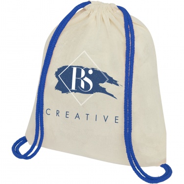 Logo trade promotional item photo of: Oregon 100 g/m² cotton drawstring bag with coloured cords 5L