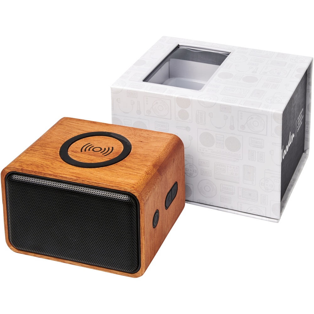 Logotrade promotional gift picture of: Wooden 3W speaker with wireless charging pad