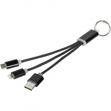 Logo trade business gifts image of: Metal 3-in-1 charging cable with keychain