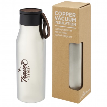 Logotrade promotional giveaways photo of: Ljungan 500 ml copper vacuum insulated stainless steel bottle with PU leather strap and lid