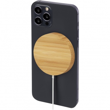 Logo trade advertising products picture of: Atra 10W bamboo magnetic wireless charging pad