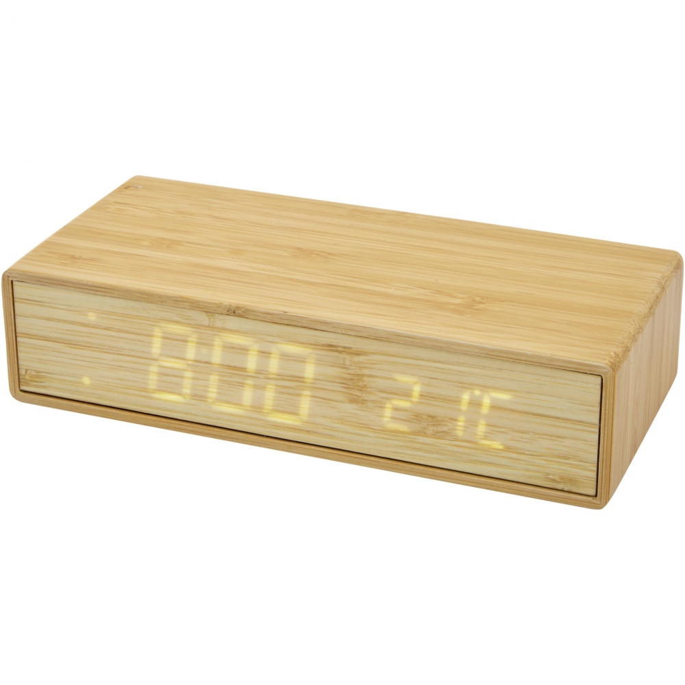 Logotrade promotional giveaway image of: Minata bamboo wireless charger with clock