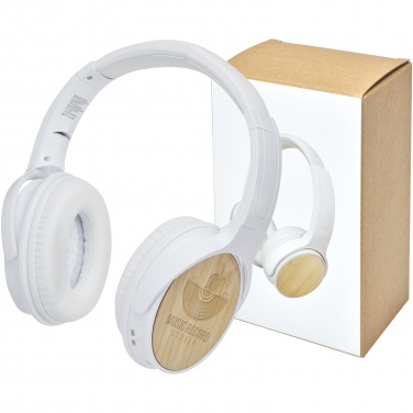 Logo trade promotional items image of: Athos bamboo Bluetooth® headphones with microphone