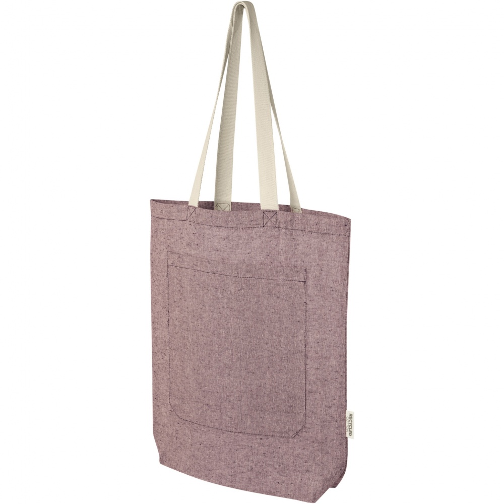 Logo trade advertising product photo of: Pheebs 150 g/m² recycled cotton tote bag with front pocket 9L