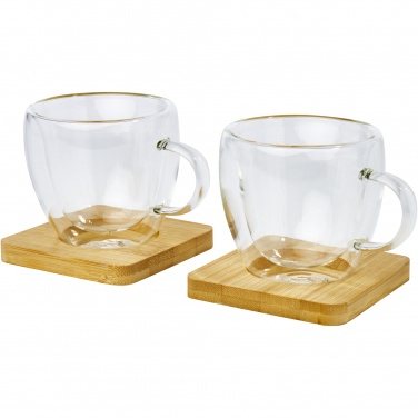 Logo trade business gifts image of: Manti 2-piece 100 ml double-wall glass cup with bamboo coaster 