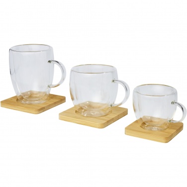 Logo trade promotional giveaways image of: Manti 2-piece 100 ml double-wall glass cup with bamboo coaster 