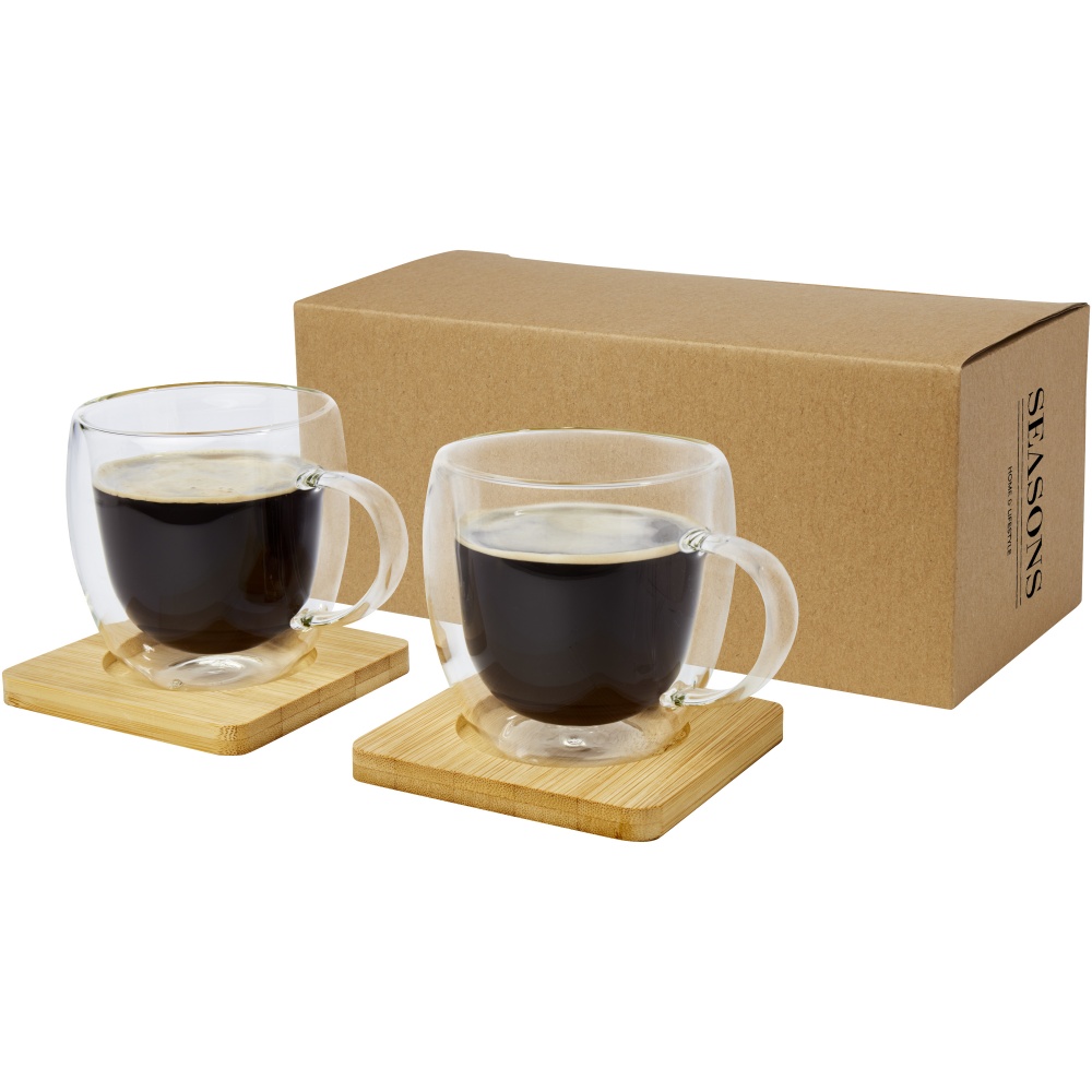 Logo trade promotional gifts picture of: Manti 2-piece 250 ml double-wall glass cup with bamboo coaster 