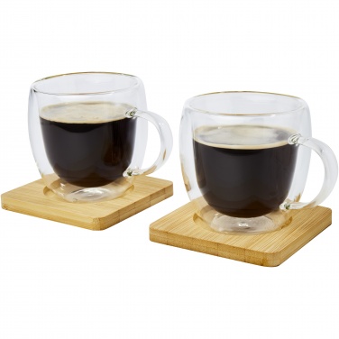 Logotrade corporate gift picture of: Manti 2-piece 250 ml double-wall glass cup with bamboo coaster 