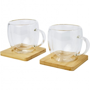 Logotrade promotional giveaway image of: Manti 2-piece 250 ml double-wall glass cup with bamboo coaster 