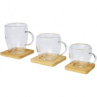 Logotrade business gift image of: Manti 2-piece 250 ml double-wall glass cup with bamboo coaster 