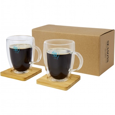 Logotrade promotional product image of: Manti 2-piece 350 ml double-wall glass cup with bamboo coaster 