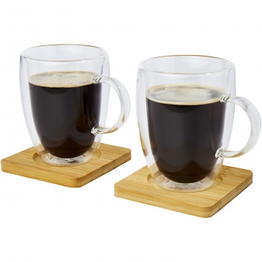 Logotrade promotional gift picture of: Manti 2-piece 350 ml double-wall glass cup with bamboo coaster 