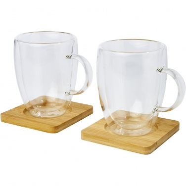 Logotrade corporate gift picture of: Manti 2-piece 350 ml double-wall glass cup with bamboo coaster 