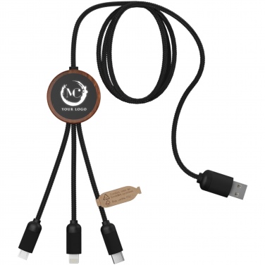 Logotrade promotional giveaway image of: SCX.design C36 3-in-1 rPET light-up logo extended charging cable with round bamboo casing