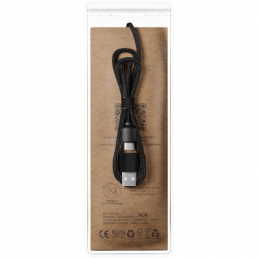 Logo trade corporate gifts image of: SCX.design C38 5-in-1 rPET light-up logo charging cable with squared wooden casing