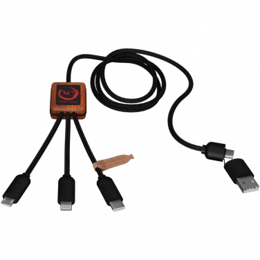 Logotrade promotional giveaway picture of: SCX.design C38 5-in-1 rPET light-up logo charging cable with squared wooden casing