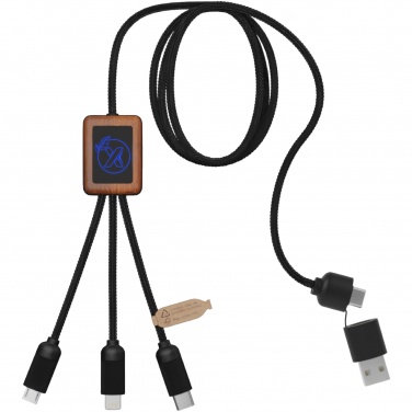 Logotrade corporate gift picture of: SCX.design C38 5-in-1 rPET light-up logo charging cable with squared wooden casing