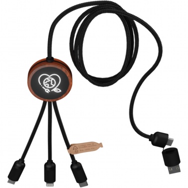 Logo trade promotional product photo of: SCX.design C37 5-in-1 rPET light-up logo charging cable with round wooden casing