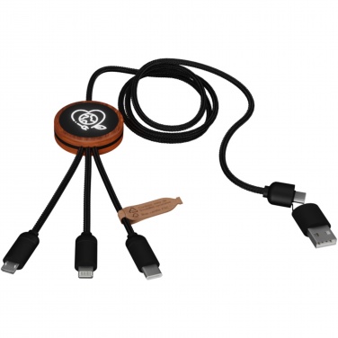 Logotrade corporate gift image of: SCX.design C37 5-in-1 rPET light-up logo charging cable with round wooden casing