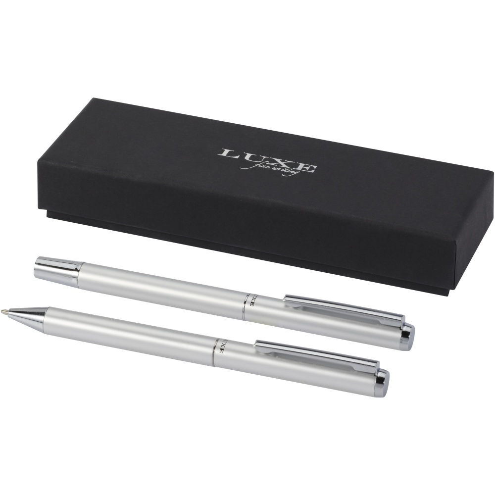 Logo trade promotional gifts picture of: Lucetto recycled aluminium ballpoint and rollerball pen gift set