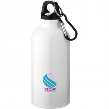 Logo trade promotional products image of: Oregon 400 ml RCS certified recycled aluminium water bottle with carabiner