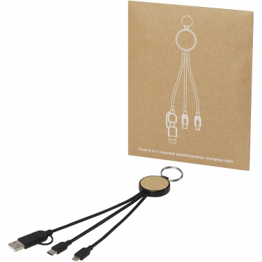 Logo trade promotional gifts image of: Tecta 6-in-1 recycled plastic/bamboo charging cable with keyring