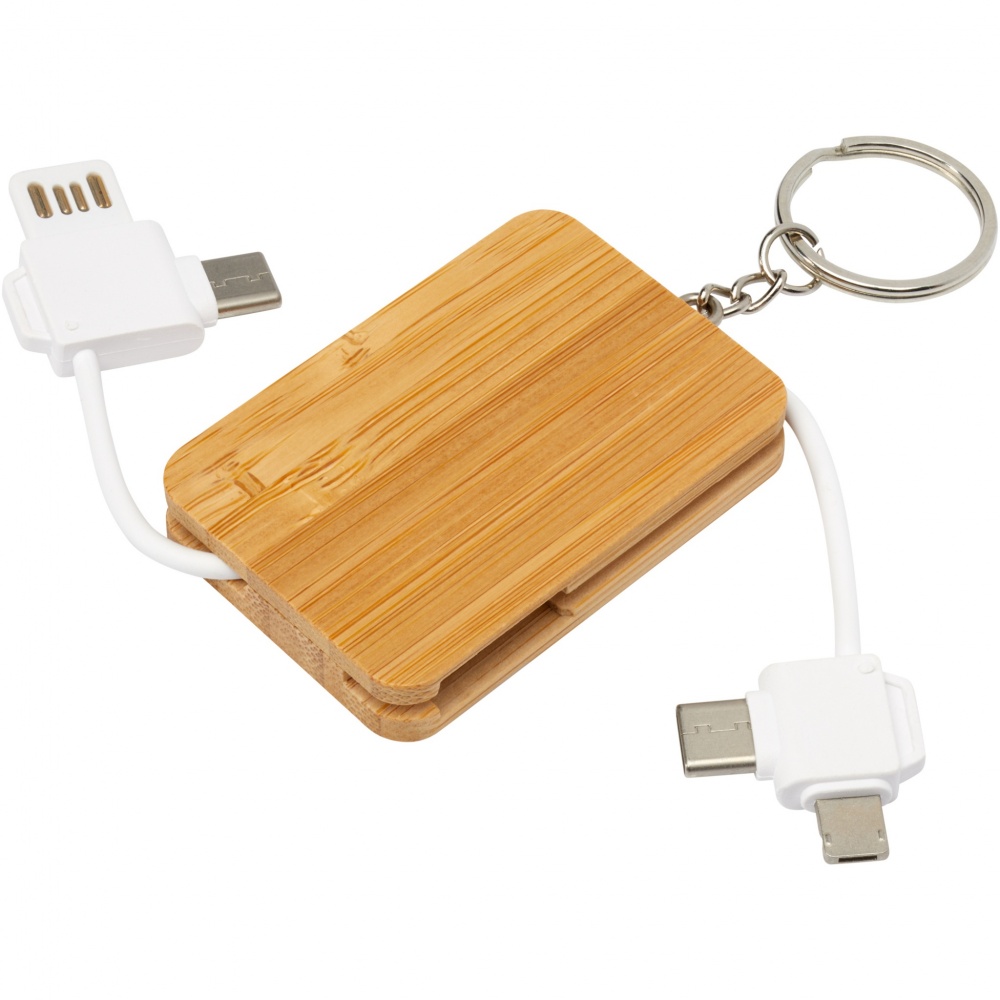 Logotrade promotional items photo of: Reel 6-in-1 retractable bamboo key ring charging cable