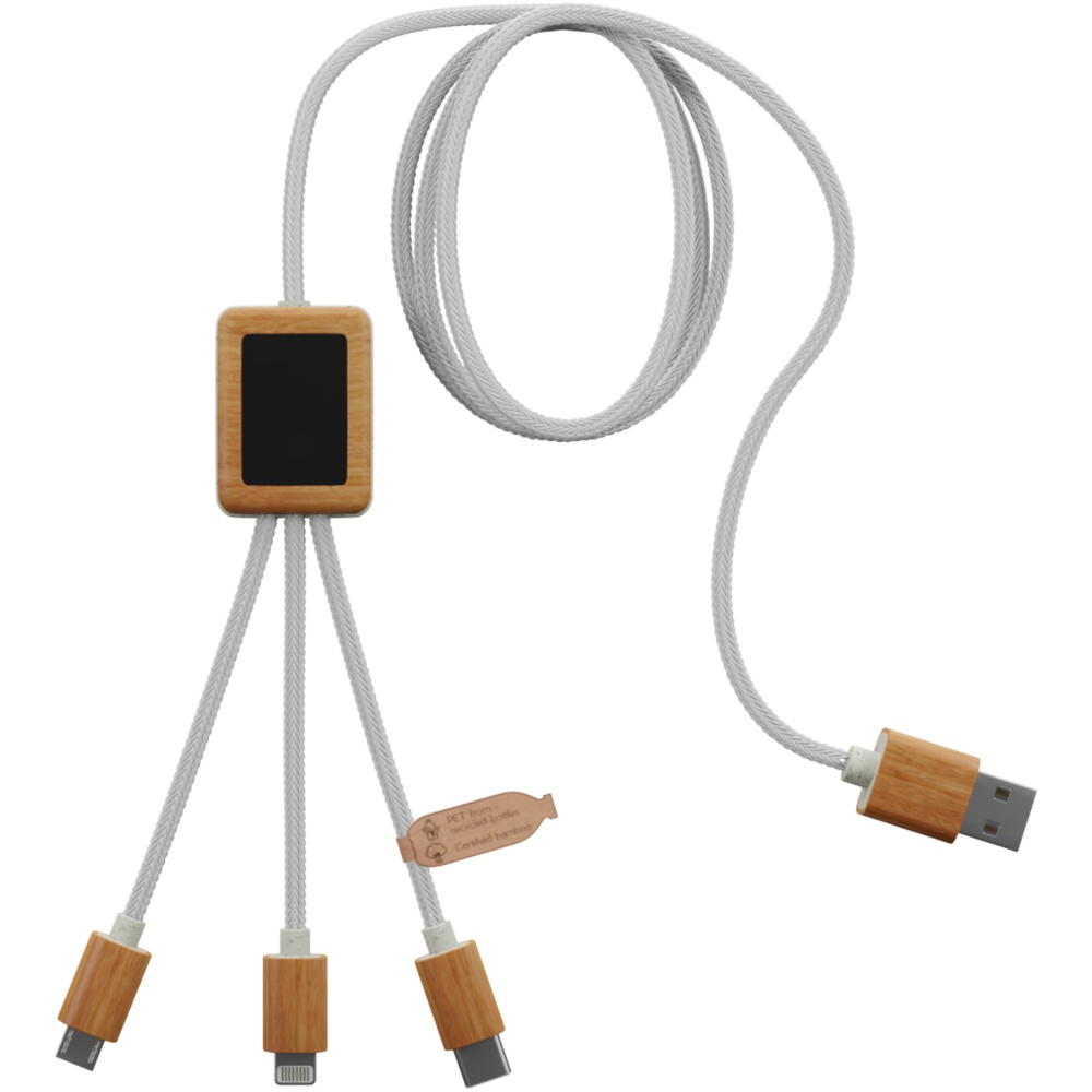 Logo trade promotional gifts image of: SCX.design C39 3-in-1 rPET light-up logo charging cable with squared bamboo casing