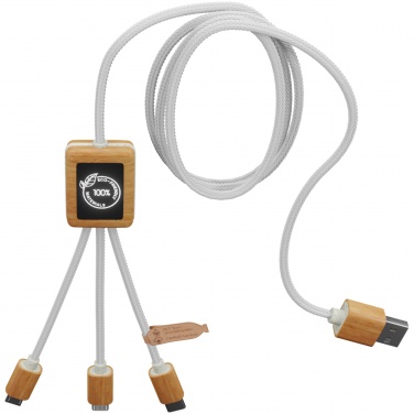 Logo trade promotional item photo of: SCX.design C39 3-in-1 rPET light-up logo charging cable with squared bamboo casing