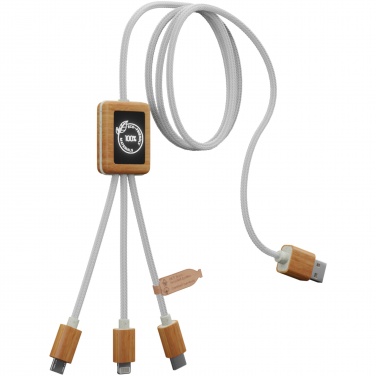 Logo trade promotional merchandise picture of: SCX.design C39 3-in-1 rPET light-up logo charging cable with squared bamboo casing