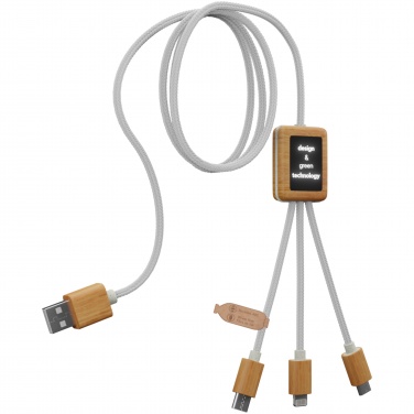 Logo trade promotional merchandise photo of: SCX.design C39 3-in-1 rPET light-up logo charging cable with squared bamboo casing