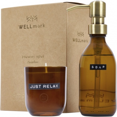 Logo trade advertising products picture of: Wellmark Discovery 200 ml hand soap dispenser and 150 g scented candle set - bamboo fragrance