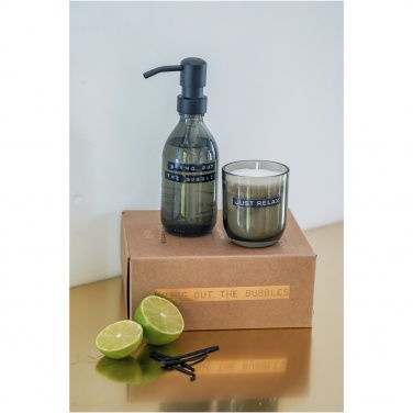 Logo trade corporate gift photo of: Wellmark Discovery 200 ml hand soap dispenser and 150 g scented candle set - dark amber fragrance