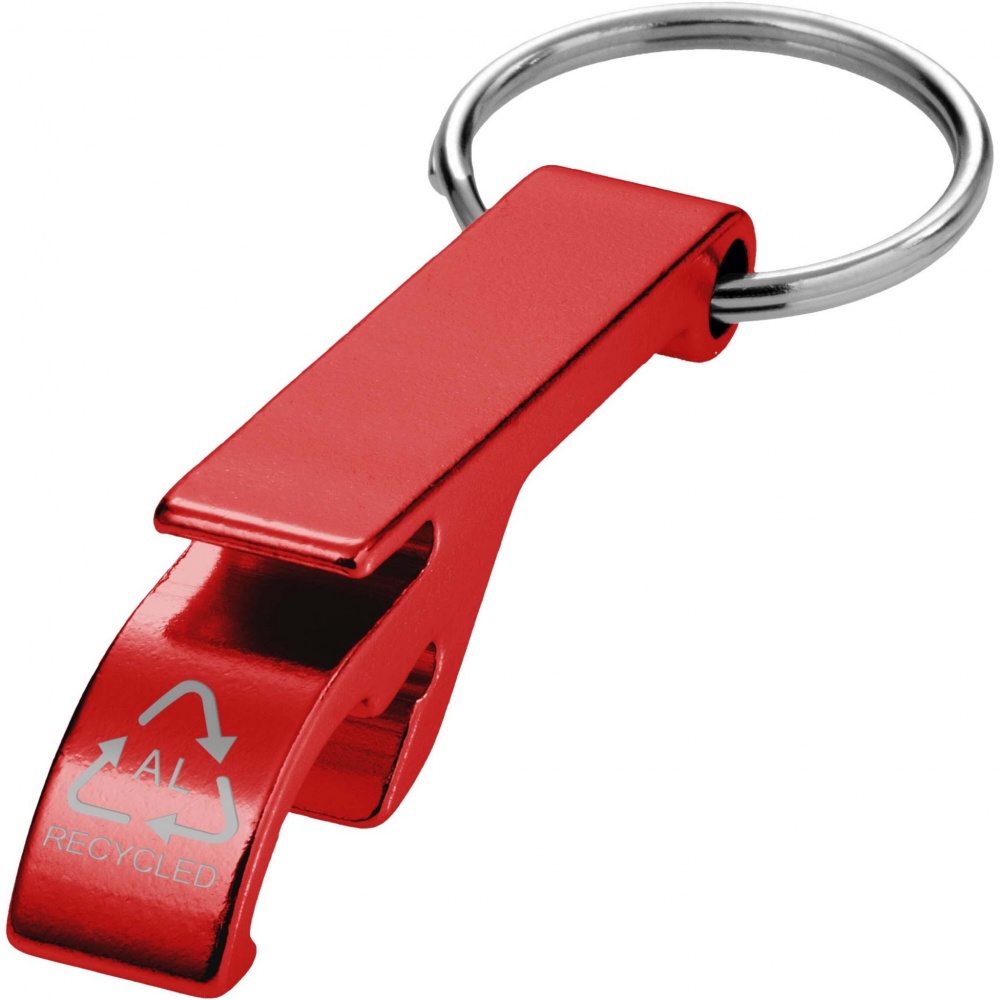 Logo trade promotional giveaways image of: Tao RCS recycled aluminium bottle and can opener with keychain 